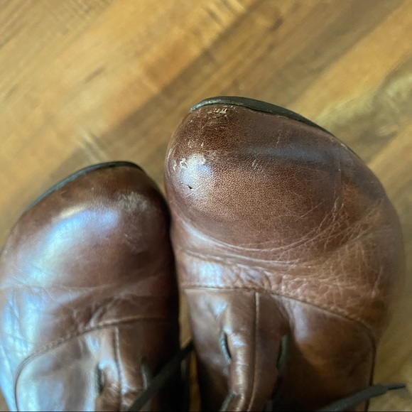 Brown leather marble style lace up heel boots - Picture 6 of 13